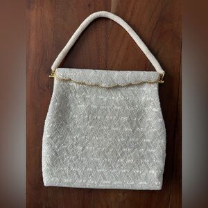Vintage bridal White Beaded Handbag